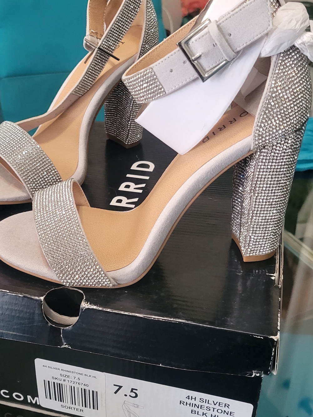 7.5 WW Sparkling Silver Rhinestone Block Heel Sandals – Women's Dress Heels